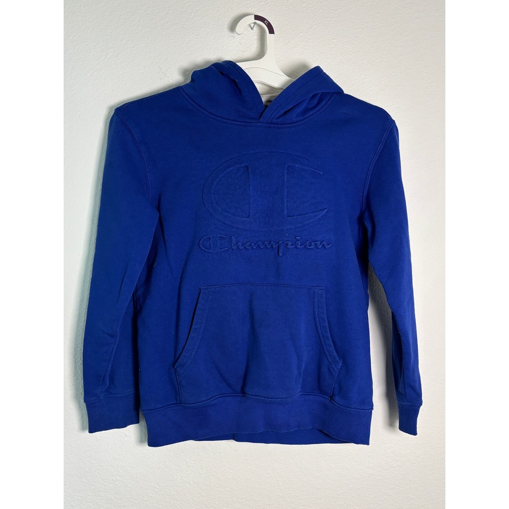 Champion Boys Royal Blue Embossed Logo Hoodie Sweatshirt Size Medium 10/12